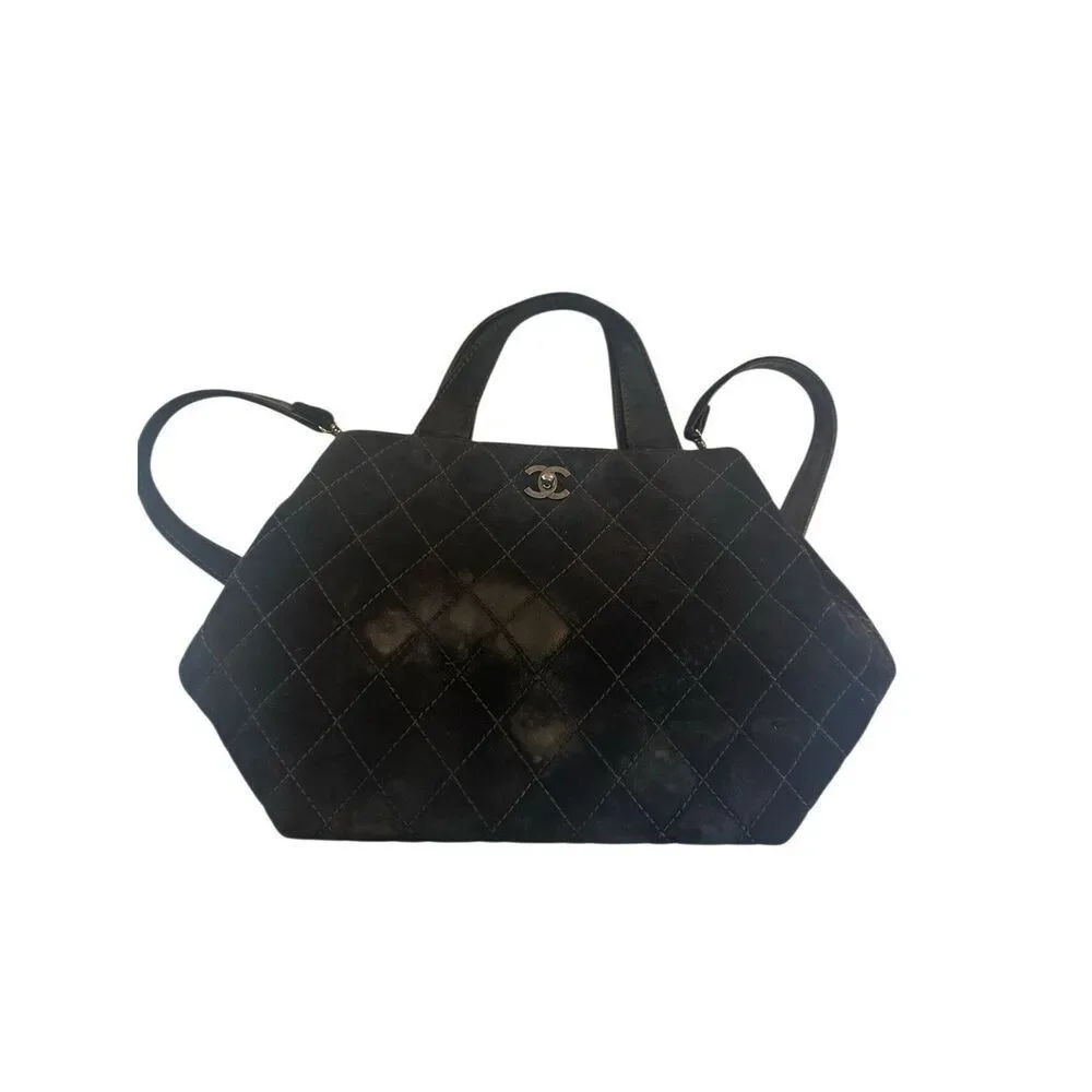 CHANEL dark chocolate Quilted Suede Tote with CC Logo